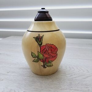 Handmade Etched Rose Wooden Urn Vase